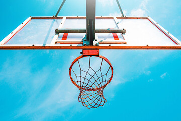 basketball ring with sky on background, sport place outdoor