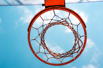 basketball ring with sky on background, sport place outdoor