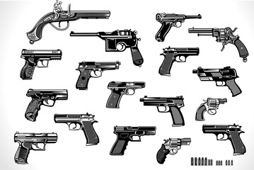 Modern  and old Guns: revolver and pistol