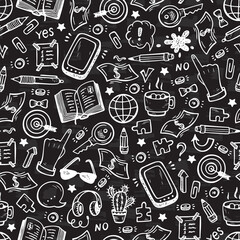 Doodle Business and Finance items Vector Seamless background
