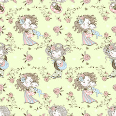 Seamless pattern on the theme of motherhood. The mother and child. Baby shower. Vector