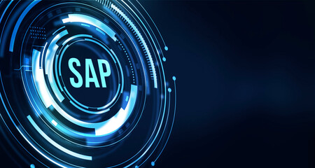 Internet, business, Technology and network concept. SAP System Software Automation concept on virtual screen data center.
