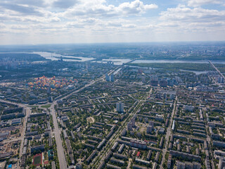 Fototapeta premium Aerial drone high view. Residential area of Kiev.