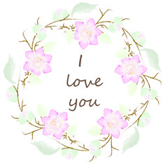 wreath of flowers I love you FLOWERS watercolor
