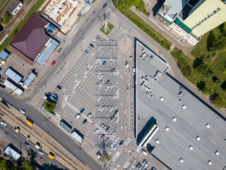 Aerial drone top view. Car parking.