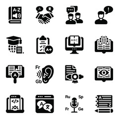 
Pack of Notepad and Learning Books Glyph Icons
