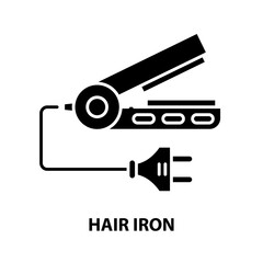 hair iron icon, black vector sign with editable strokes, concept illustration