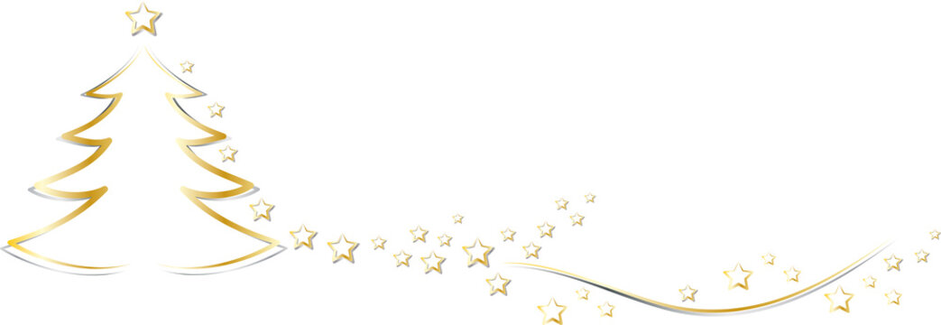 Banner f&uuml;r Weihnachten mit dekorativen Weihnachtsbaum und Sternen in Gold, das Fest der N&auml;chstenliebe und Gemeinschaft