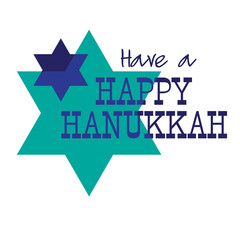 happy Hanukkah graphic with blue stars