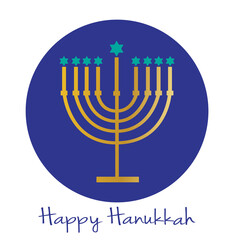 happy Hanukkah menorah graphic with jewish stars