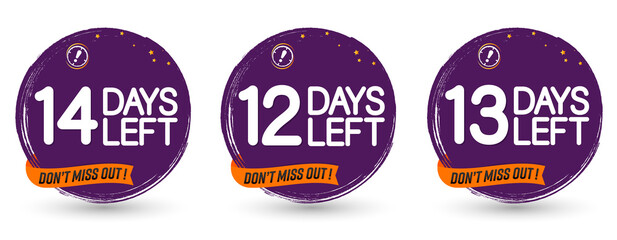 Set number days left, countdown banners design template, discount tags, start offer, vector illustration
