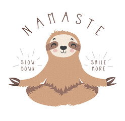 Vector illustration with sloth and text Cute sloth. Adorable hand drawn baby sloth characters hanging on the tree. Illustration for nursery design, poster, greeting, birthday card,baby shower and part © StudioLondon