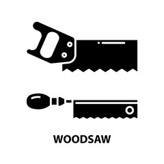 woodsaw icon, black vector sign with editable strokes, concept illustration