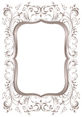 Rose golden shiny glowing ornate frame isolated over white