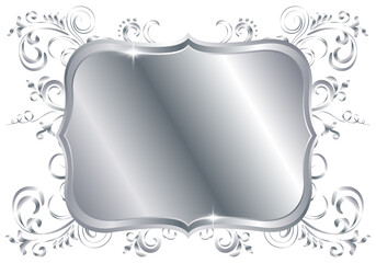 Silver shiny glowing ornate frame isolated over white