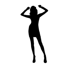 Vector black female silhouette of fashion party woman posing in mini dress