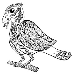 Vector Tribal Decorative Magpie. Isolated Bird On Transparent Background. Zentangle Style