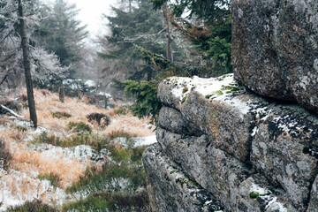Steinmassiv aus Granit im mystischen Harz
