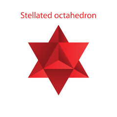 Vector red Stellated Octahedron, also called Stella octangula, and Polyhedra Hexagon, geometric polyhedral compounds on a white background with a gradient for game, icon, packaging design or logo.