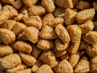 close up macro cat food in cat bowl