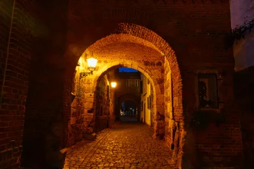 Poster Historisches Stadttor in der Altstadt von Zons bei Nacht © hespasoft