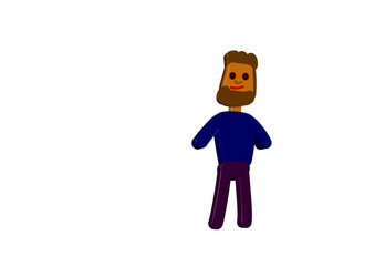 3d male illustration standing and looking right side isolated on the white background