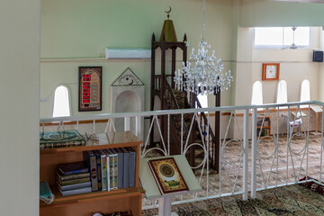The interior  of the mosque building in the Muslim Circassian - Adyghe village Kfar Kama, located near the Nazareth in the Galilee, in northern Israel
