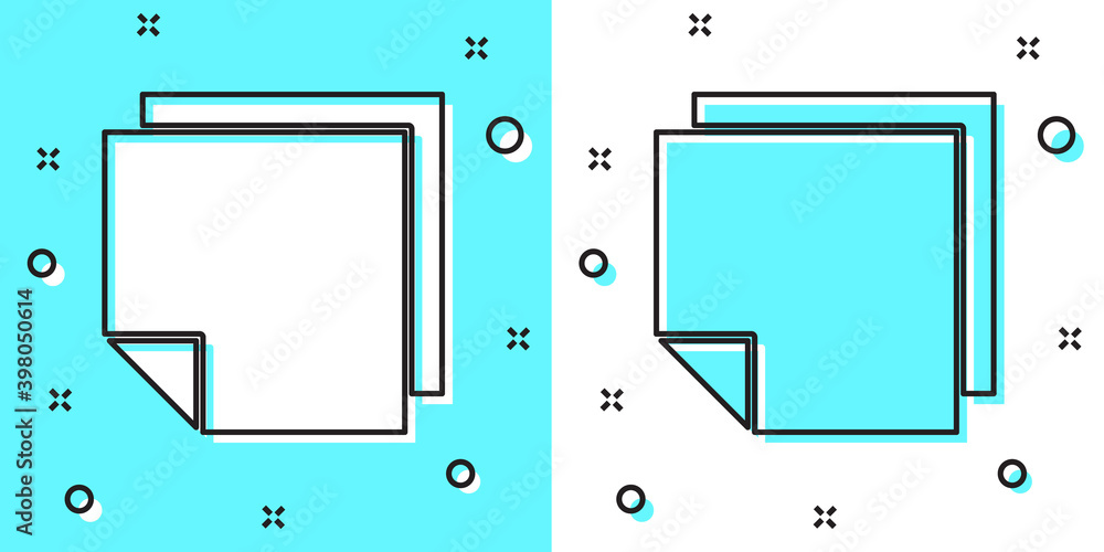 Sticker Black line Post note stickers icon isolated on green and white background. Sticky tapes with space for text or message. Random dynamic shapes. Vector Illustration.