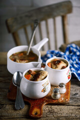 Polish pierogi soup.. Traditional Polish dish..style rustic.