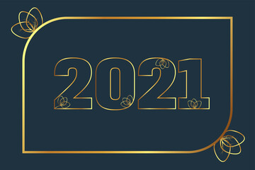 Fototapeta premium Happy new year 2021 template. Design for banner, greeting cards, or print. golden text 2021 with leaf , Vector illustration. 