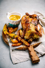 Hot english mustard roast chicken with  Potatoes