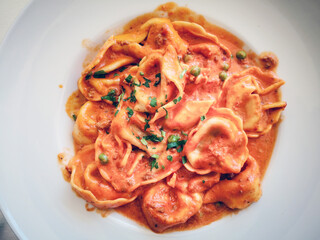 Tortellini Ham Sauce with ham and Parmesan cheese