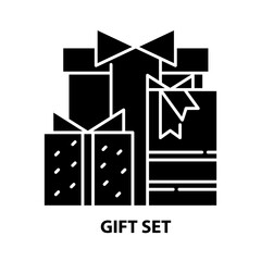 gift set icon, black vector sign with editable strokes, concept illustration