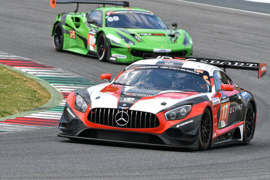 Italy - 29 March, 2019: Mercedes-AMG GT3 of IDEC SPORT RACING France Team driven by Patrice Lafargue/Paul Lafargue/Dimitri Enjalbert in action during 12h Hankook Race at Mugello Circuit.