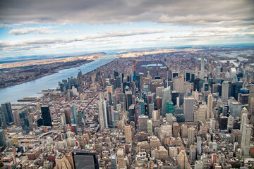 NEW YORK CITY - DECEMBER 2, 2018: Aerial view of Midtown Manhattan skyline and Central Park from helicopter