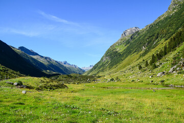 Fototapeta na wymiar Trekking on a summer day in the Montafon valley, Vorarlberg Austria