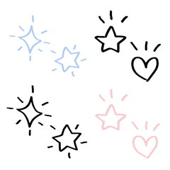 シンプルな手書き風イラスト素材　ハート　星　キラキラ