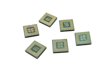 Computer processors on a white background