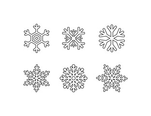 Snowflakes collection. Black lines Snowflake, isolated. Six different Snowflakes in flat style for web design. Vector illustration