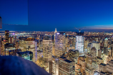 NEW YORK CITY - DECEMBER 7, 2018: Night skyline of Midtown Manhattan, aerial view at night