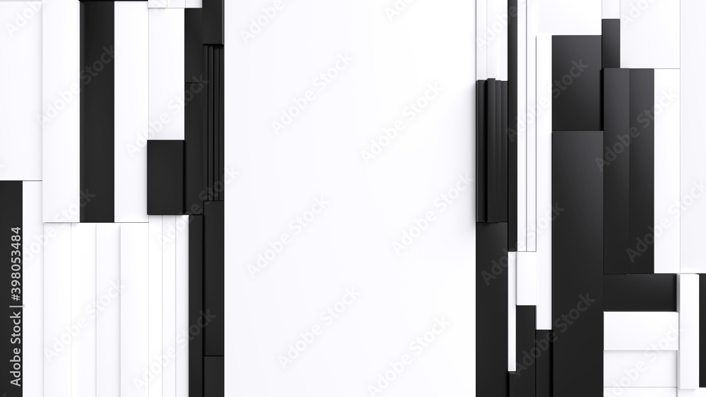 Poster black and white tessellated rectangular surface. abstract background with fragmented tiles. 3d illus