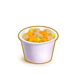 The digital painting of Taiwan sweet potato and taro balls dessert (Taiwanese traditional cuisine dessert) isometric icon raster illustration on white background.