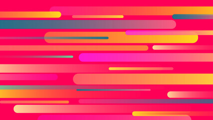 Fototapeta premium Creative pop art colors brush strokes comic style vector illustration background. Colorful lined vector design of bright 90s style purple, yellow, pink and blue colors painted horiozntal lines pattern