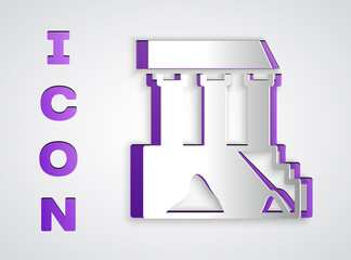 Paper cut Parthenon from Athens, Acropolis, Greece icon isolated on grey background. Greek ancient national landmark. Paper art style. Vector.