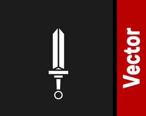 White Medieval sword icon isolated on black background. Medieval weapon. Vector.