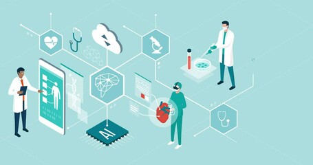 Doctors and researchers using innovative technologies for medicine and healthcare