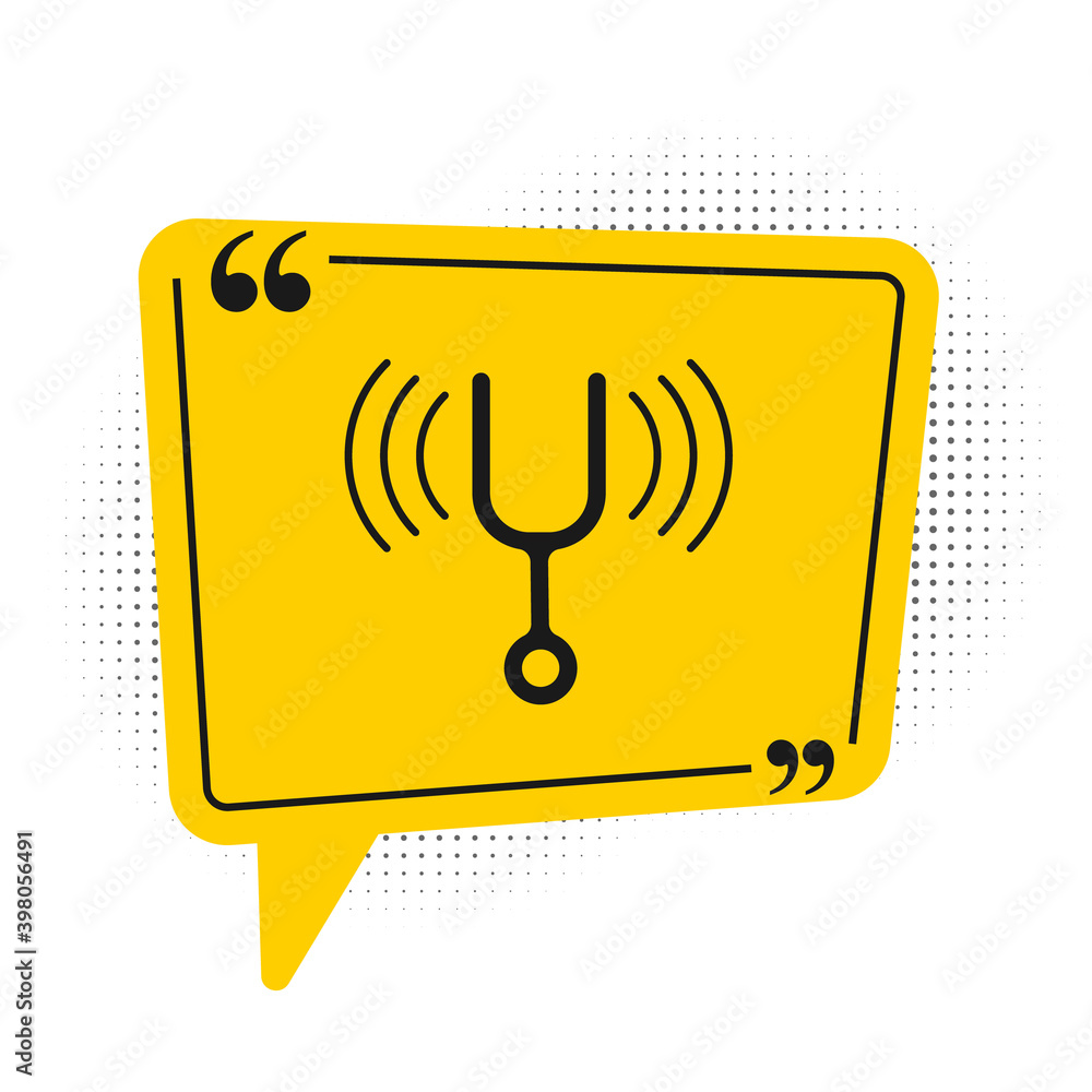 Poster black musical tuning fork for tuning musical instruments icon isolated on white background. yellow s