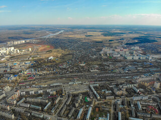 View from a great height to the city of Kirov in spring (Russia)