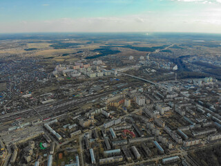 View from a great height to the city of Kirov in spring (Russia)