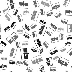 Fototapeta premium Black Fire exit icon isolated seamless pattern on white background. Fire emergency icon. Vector.